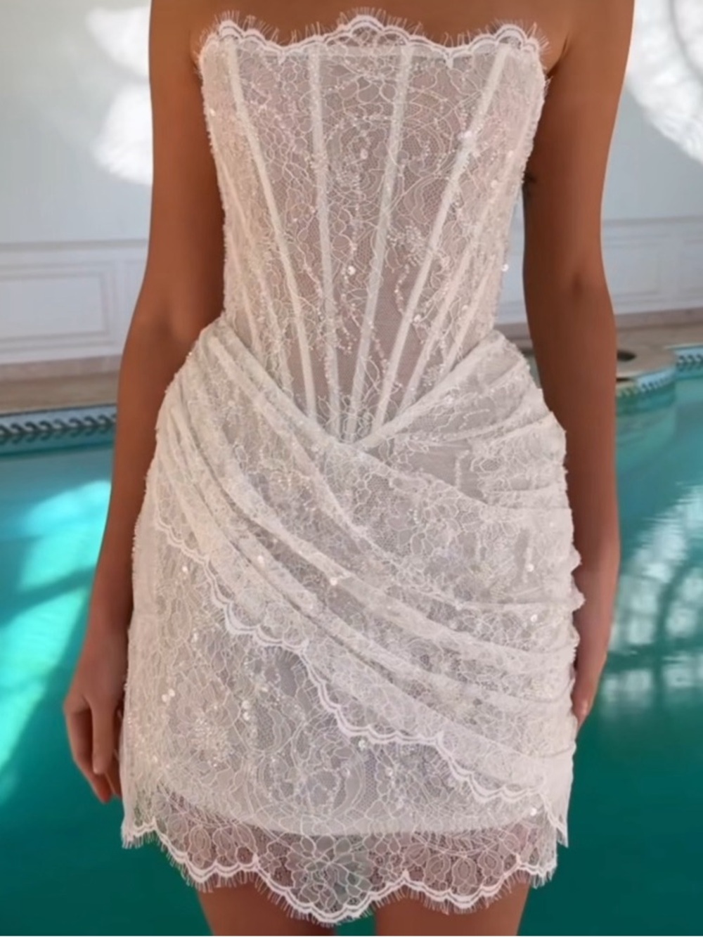 Strapless White Lace Corset Mini Dress